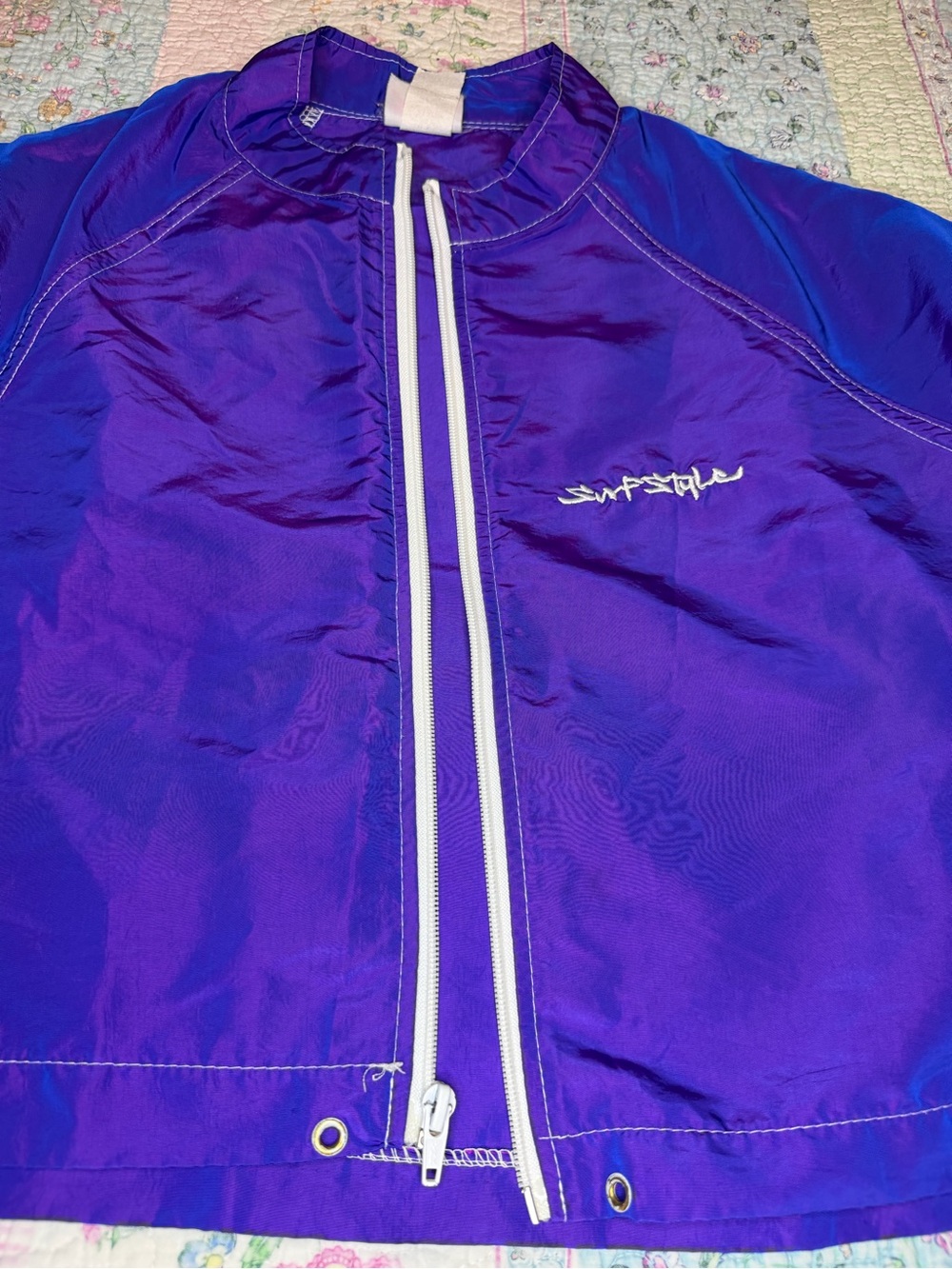 VTG 90s Y2K Surf Style Purple Iridescent Windbreaker Jacket & Board Shorts SM - Picture 11 of 15